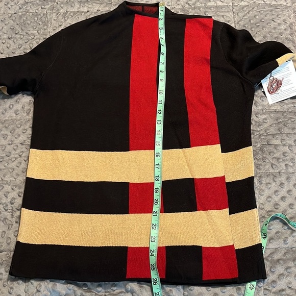 KASPER small womens knit cardigan black red tan 3/4 sleeve multicolor block NWT - Picture 4 of 11